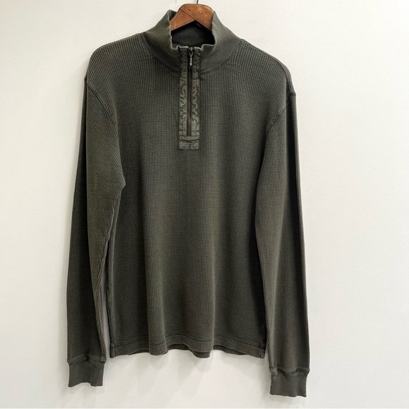 Calvin Klein quarter zip thermal henley shirt olive army green 100% cotton large - Picture 1 of 8